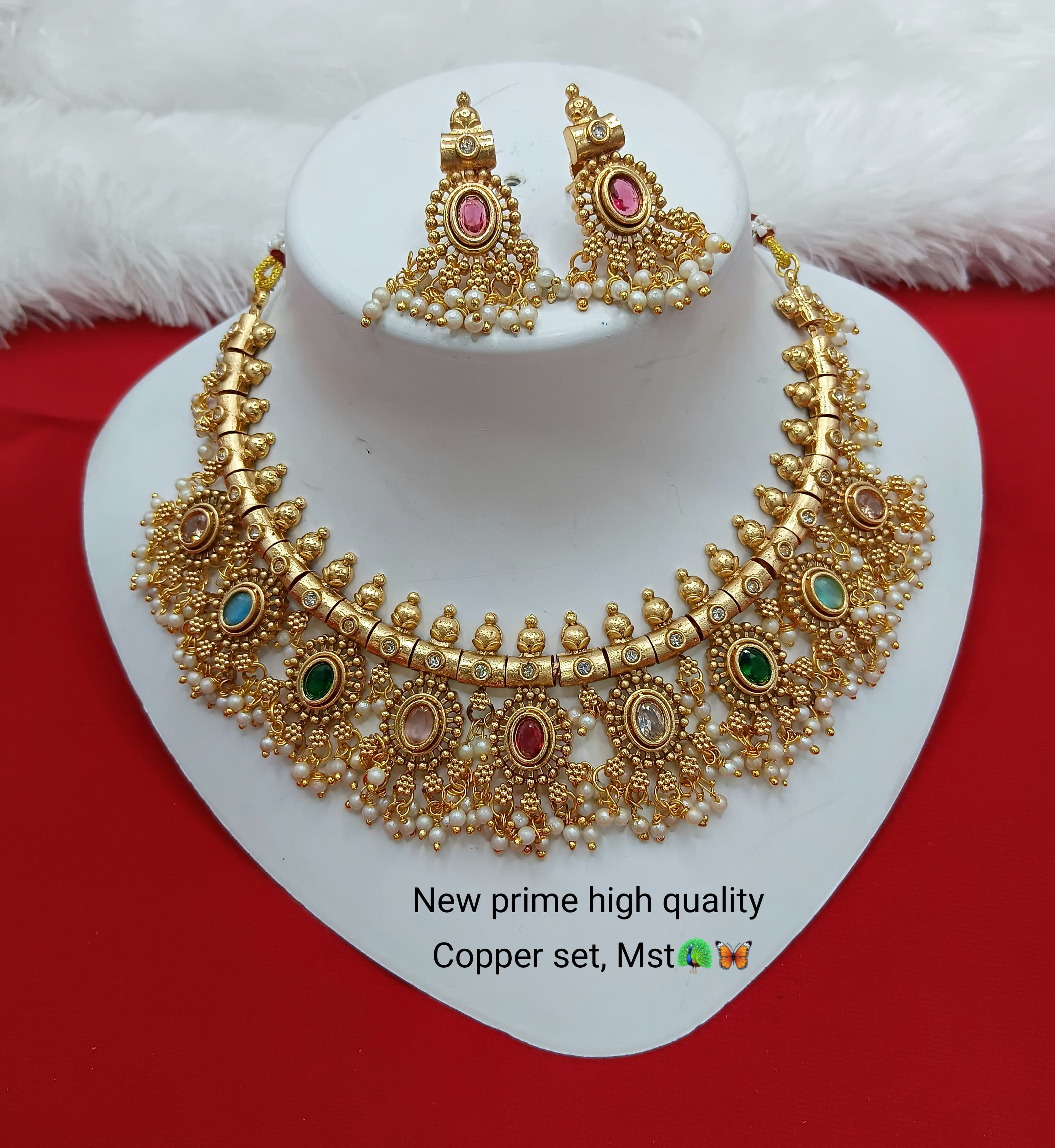 South Indian Multi-Stone with Pearls Necklace Set
